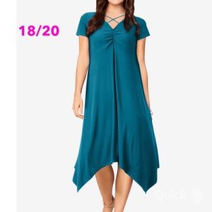 New Roaman's Deep Teal Fabric Handkerchief-Hem Maxi Dress